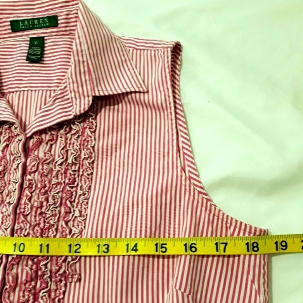 Lauren Ralph Lauren Cotton Striped  Pink White Sleeveless Top Button Down Sz 10 - Picture 8 of 9
